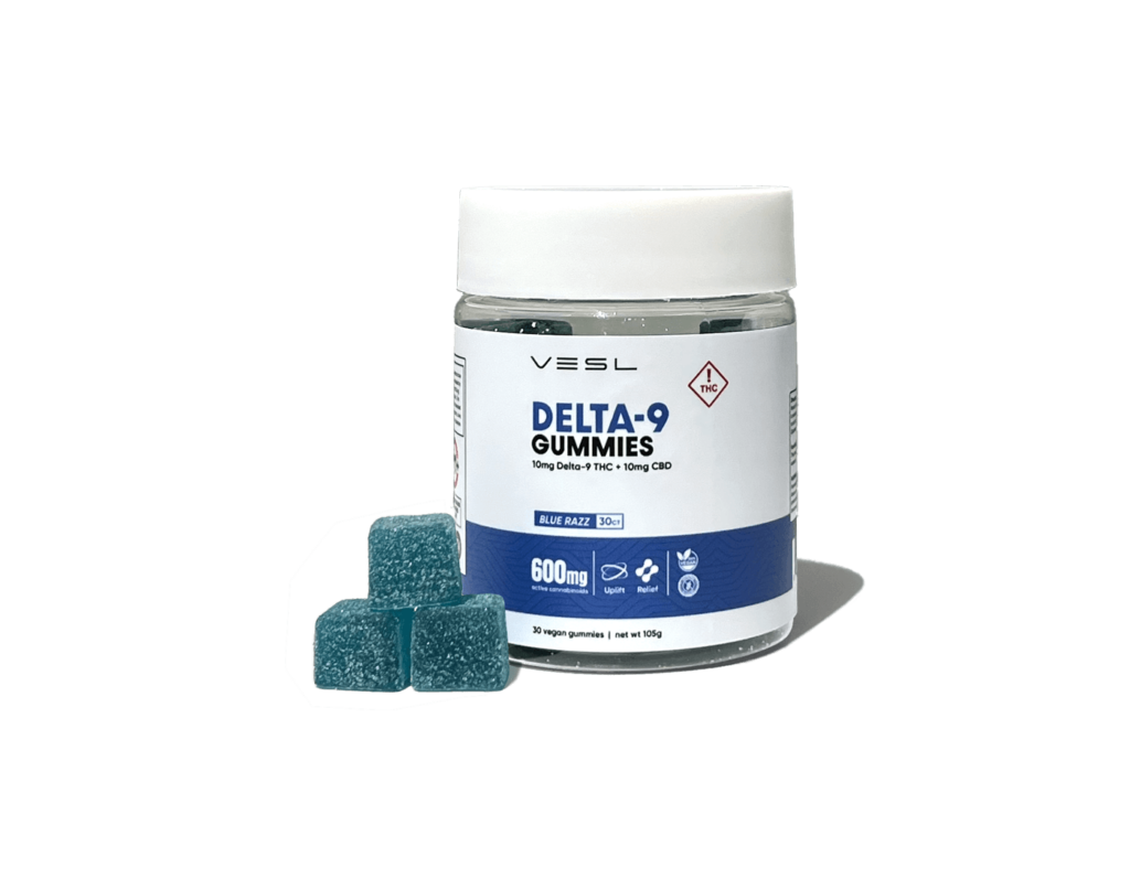Vesl Oils Delta-9 CBD Gummies with 10mg of CBD each, perfect for promoting wellness and relaxation.