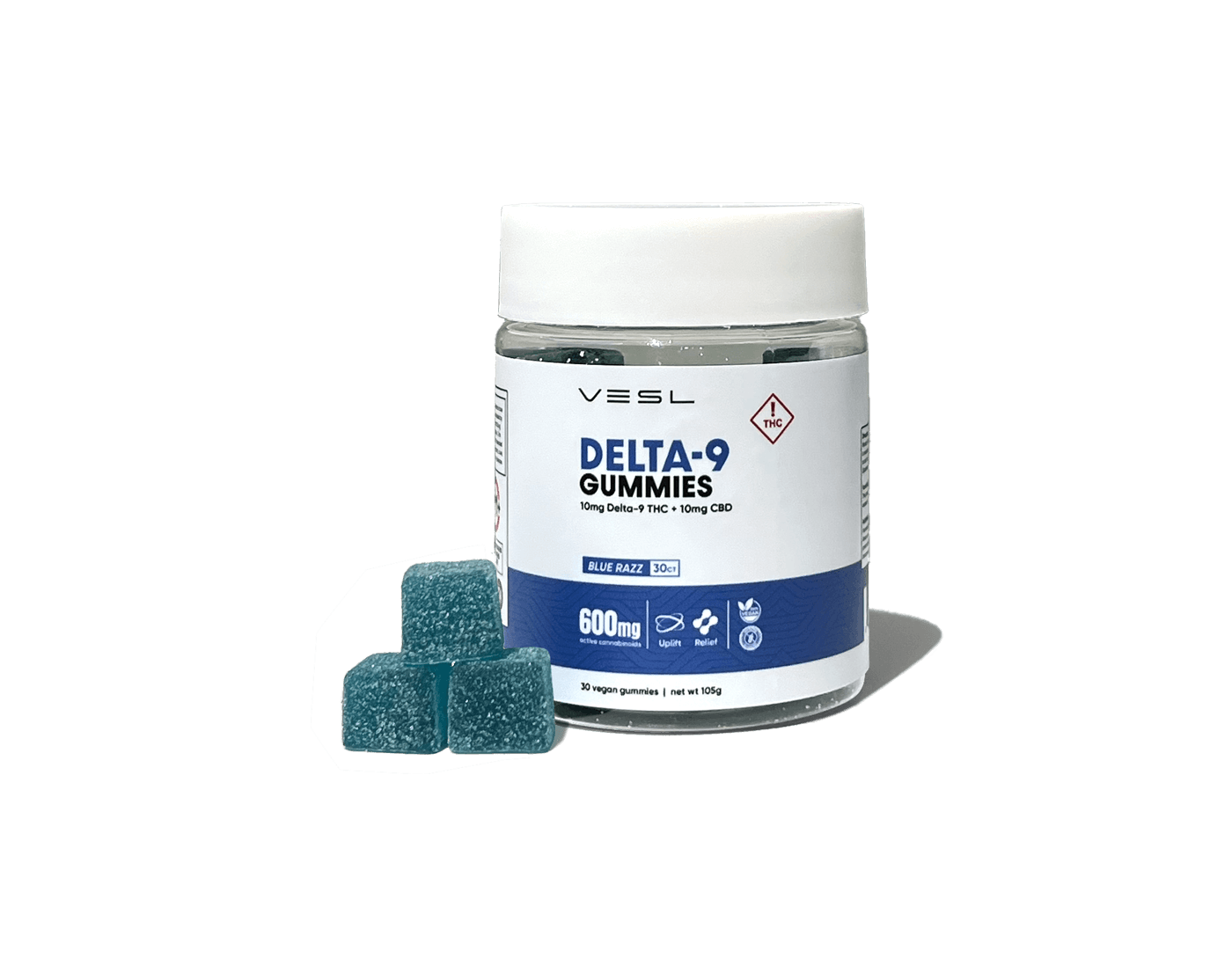 Vesl Oils Delta-9 CBD Gummies with 10mg of CBD each, perfect for promoting wellness and relaxation.